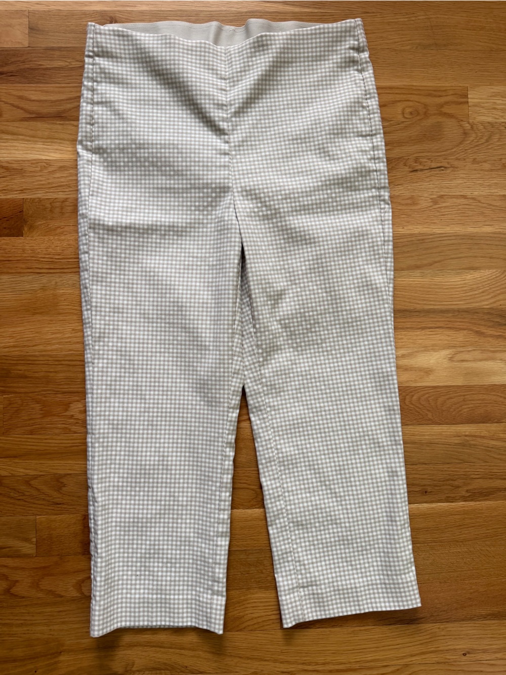 Chico's Cream & White Gingham Cropped Slim Pants